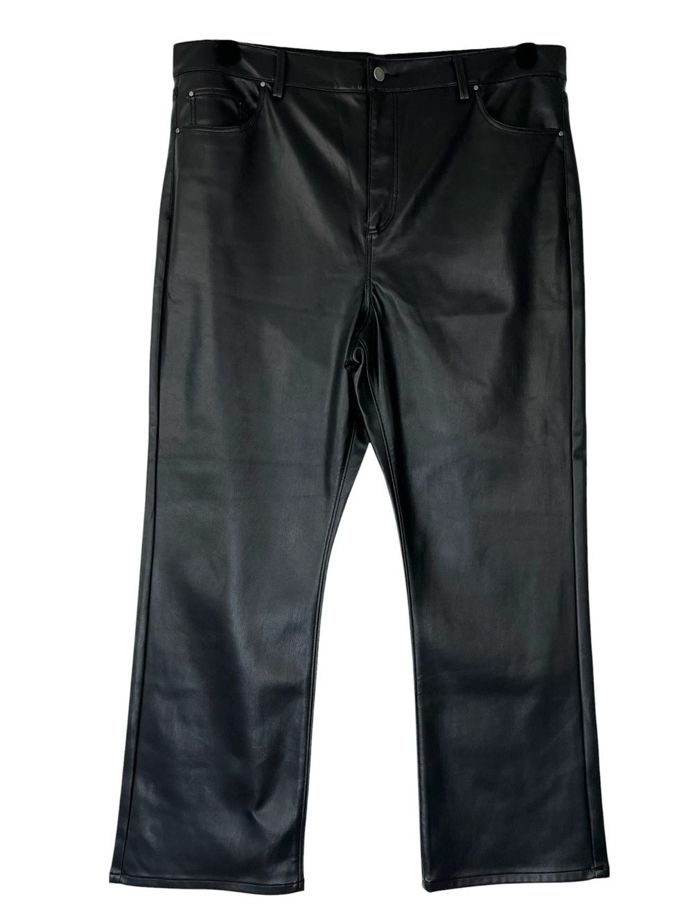 Ann Taylor Black Faux Leather Pants Sz 18 Crop Straight High Waist Matrix NWT